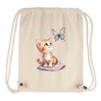 Kawaii Curious Kitten and Butterfly 🐱🦋 - Stanley/Stella Recycled Gym Bag - natural - Front