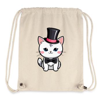 Chat blanc avec un chapeau et nœud papillon - Sac à cordon recyclé Stanley/Stella - blanc naturel - Devant