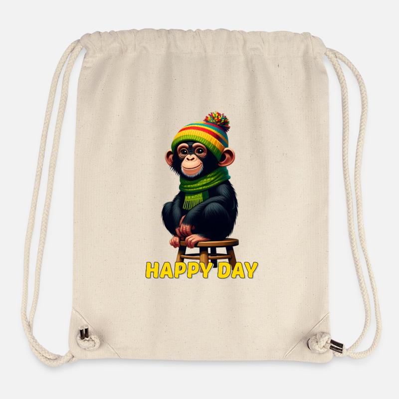 Playful monkey with winter hat - Stanley/Stella Recycled Gym Bag - natural