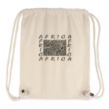 Background with a zebra motif with the text AFRICA - Stanley/Stella recycelter Gym Bag - Naturweiß - Vorne