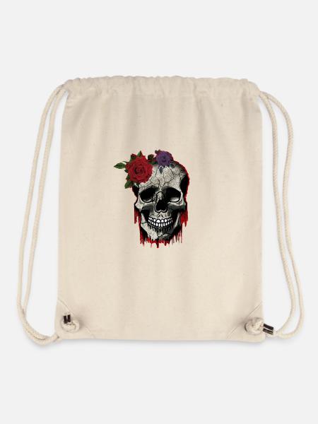 Cracked skull with a red rose on the forehead - Stanley/Stella Recycled Gym Bag - natural