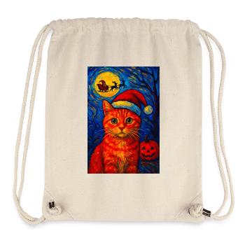 Chapeau de Père Noël Noir Chat Festif Noël Nuit étoilée - Sac à cordon recyclé Stanley/Stella - blanc naturel - Devant