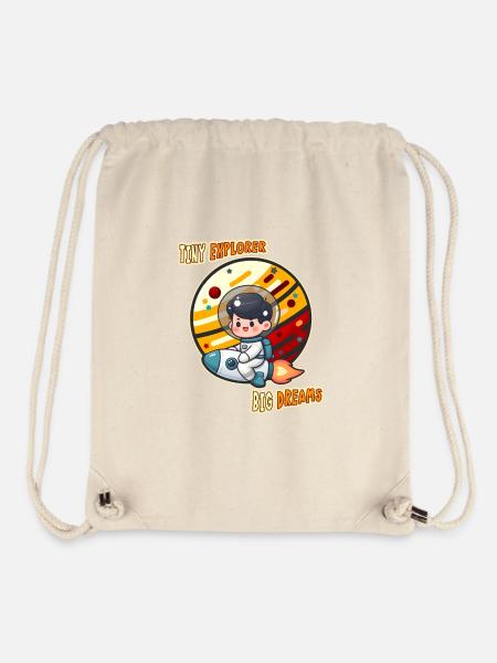 Tiny Cute Explorer, Astronaut Kid on a Rocket Tees - Stanley/Stella Recycled Gym Bag - natural
