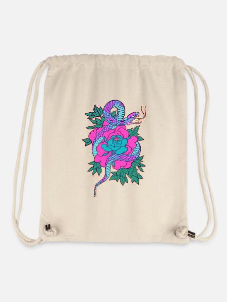 Purple, Blue, Teal Snake and Pink Peony - Stanley/Stella Recycled Gym Bag - natural