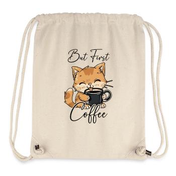 Katze Kaffee But First Coffee Morgenmuffel Lustig - Stanley/Stella recycelter Gym Bag - Naturweiß - Vorne