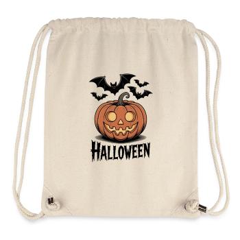 Motif effrayant de citrouille d'Halloween avec des chauves-souris - Sac à cordon recyclé Stanley/Stella - blanc naturel - Devant