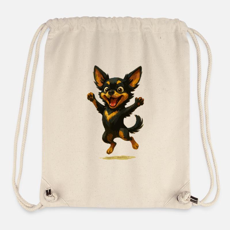 Chien de dessin animé Chihuahua joyeux - Sac à cordon recyclé Stanley/Stella - blanc naturel