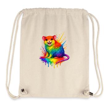 Souris arc-en-ciel dans la tache de peinture - Sac à cordon recyclé Stanley/Stella - blanc naturel - Devant