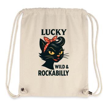 Lucky, Wild & Rockabilly: Schwarze Retro Katze - Stanley/Stella recycelter Gym Bag - Naturweiß - Vorne