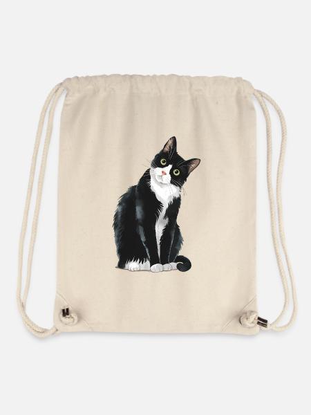 Schwarz-weiße Katze - Stanley/Stella recycelter Gym Bag - Naturweiß