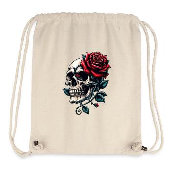 Crâne avec des roses rouges et des vrilles de rose - Sac à cordon recyclé Stanley/Stella - blanc naturel - Devant