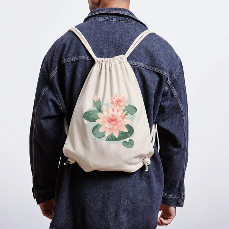 Fleurs de nénuphars avec bourgeon dans l’étang de nénuphars Sac à cordon recyclé Stanley/Stella
