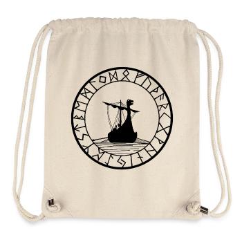 Schwarzes Wikinger-Langschiff und Kompass - Stanley/Stella recycelter Gym Bag - Naturweiß - Vorne