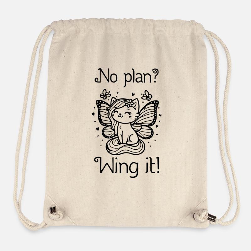 Pas de plan ? Envolez-le ! Chat ailé (noir) - Sac à cordon recyclé Stanley/Stella - blanc naturel
