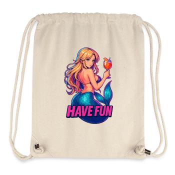 Motif de sirène HAVE FUN pour fête sur la plage - Sac à cordon recyclé Stanley/Stella - blanc naturel - Devant