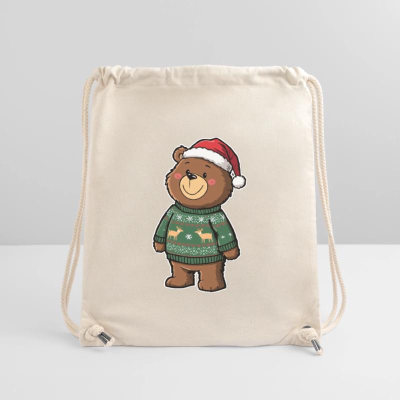 Ours mignon avec pull de Noël Sac à cordon recyclé Stanley/Stella