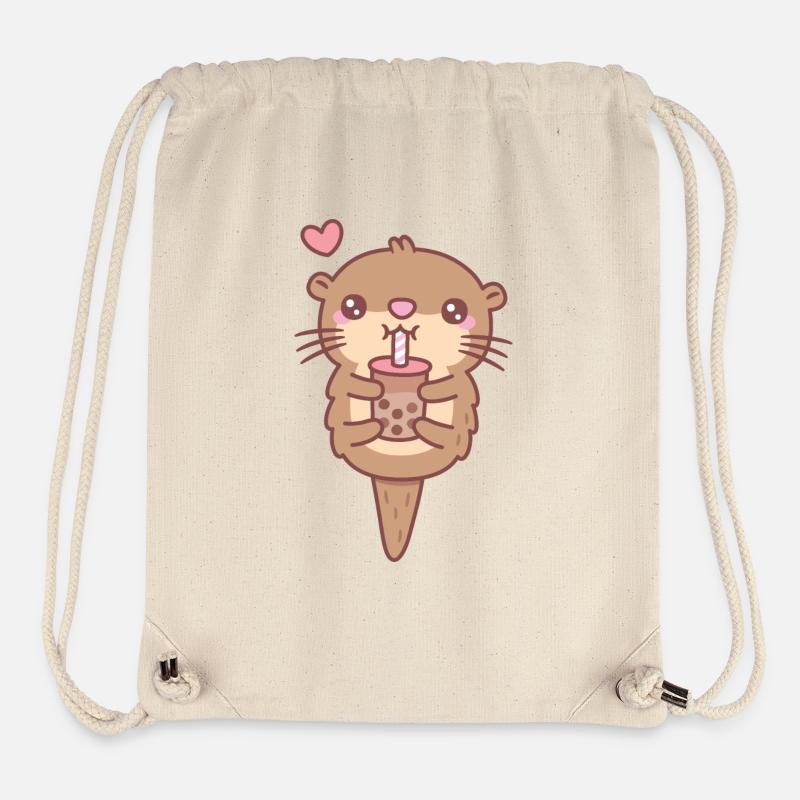 La mignonne petite loutre aime le thé Boba - Sac à cordon recyclé Stanley/Stella - blanc naturel