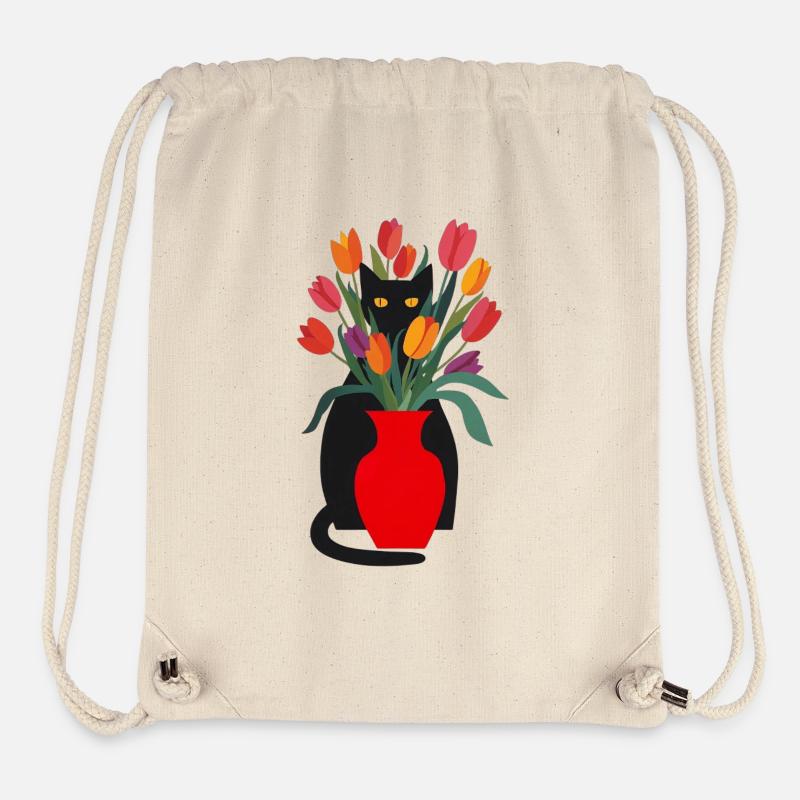 Chat noir et tulipes - Sac à cordon recyclé Stanley/Stella - blanc naturel
