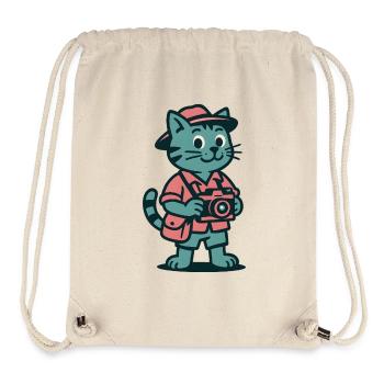 Tourist Cat with Camera Travel - Stanley/Stella Recycled Gym Bag - natural - Front