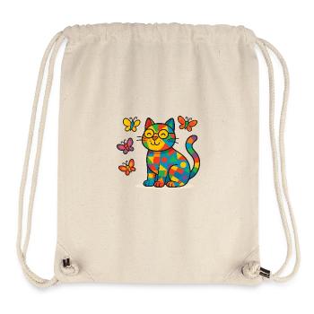 Chat patchwork aux papillons colorés - Sac à cordon recyclé Stanley/Stella - blanc naturel - Devant