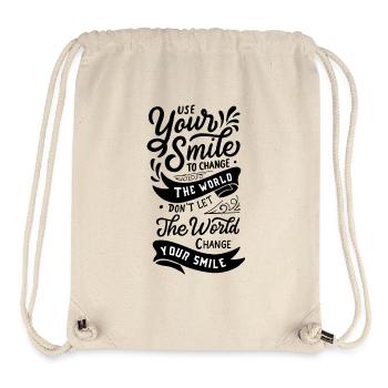 Citation « Utilisez votre sourire pour changer le monde » - Sac à cordon recyclé Stanley/Stella - blanc naturel - Devant
