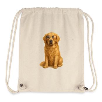 Chien patriotique Golden Retriever avec des lunettes de drapeau - Sac à cordon recyclé Stanley/Stella - blanc naturel - Devant
