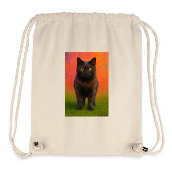 Chat de nuit avec explosion de couleurs en arrière-plan - Sac à cordon recyclé Stanley/Stella - blanc naturel - Devant
