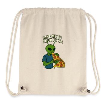 Conception de t-shirt Alien Pizza avec slogan - Sac à cordon recyclé Stanley/Stella - blanc naturel - Devant