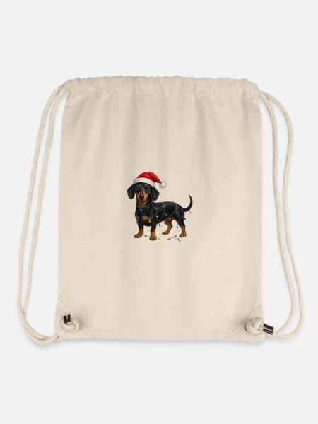 Dackel mit Weihnachtslichterkette - Stanley/Stella recycelter Gym Bag - Naturweiß