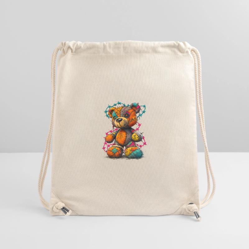 Patchwork Teddybär mit Neonfäden Stanley/Stella recycelter Gym Bag