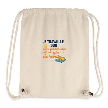 Je travaille dur pour mon chat - Chat rêveur - Sac à cordon recyclé Stanley/Stella - blanc naturel - Devant