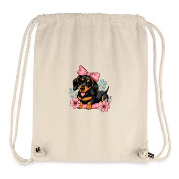 Dachshund with pink ribbon and flowers - Stanley/Stella Recycled Gym Bag - natural - Front