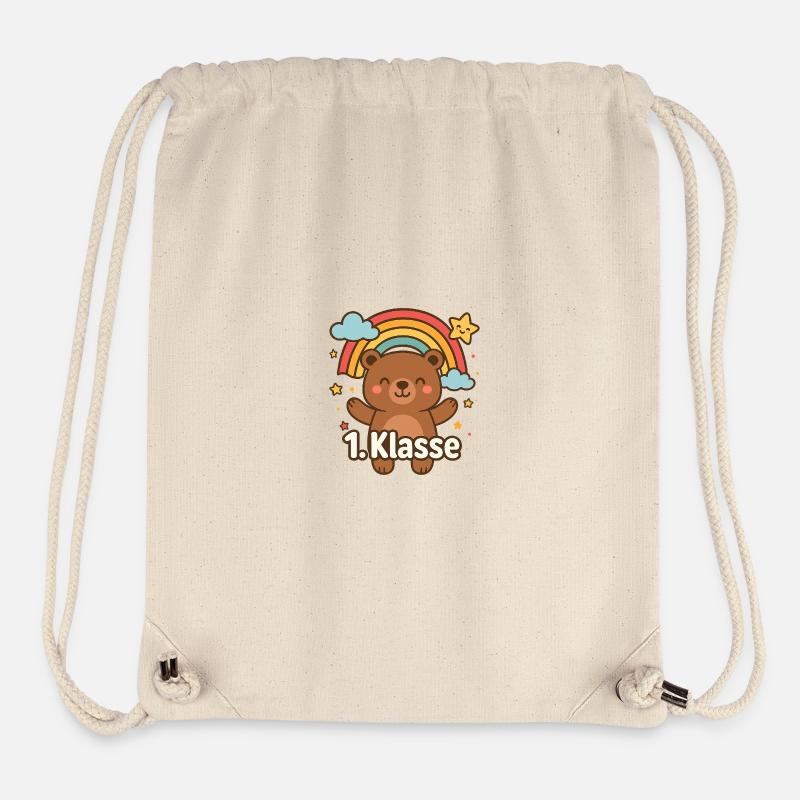 Ours mignon enfant avec arc-en-ciel 1ère année - Sac à cordon recyclé Stanley/Stella - blanc naturel