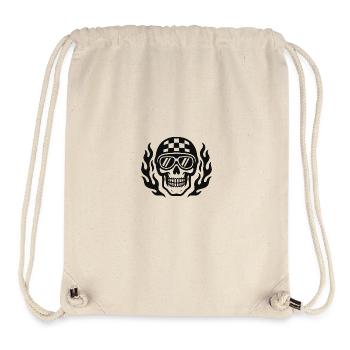 Crâne de flammes avec casque à damier - Sac à cordon recyclé Stanley/Stella - blanc naturel - Devant