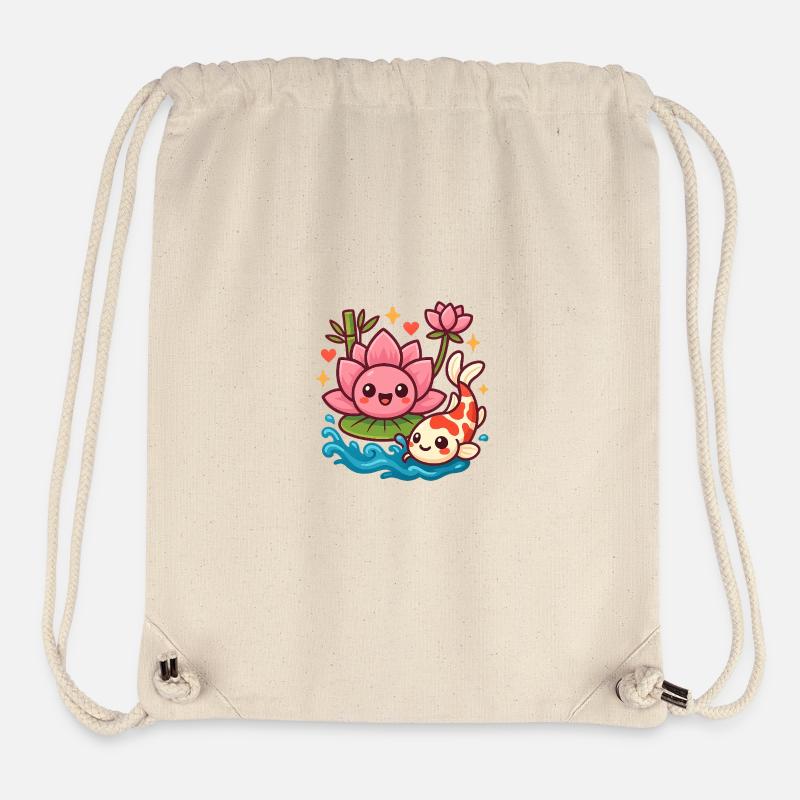 Koi et Lotus Kawaii Imprimer - Sac à cordon recyclé Stanley/Stella - blanc naturel
