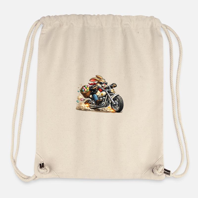 Lapin de Pâques à moto - Sac à cordon recyclé Stanley/Stella - blanc naturel