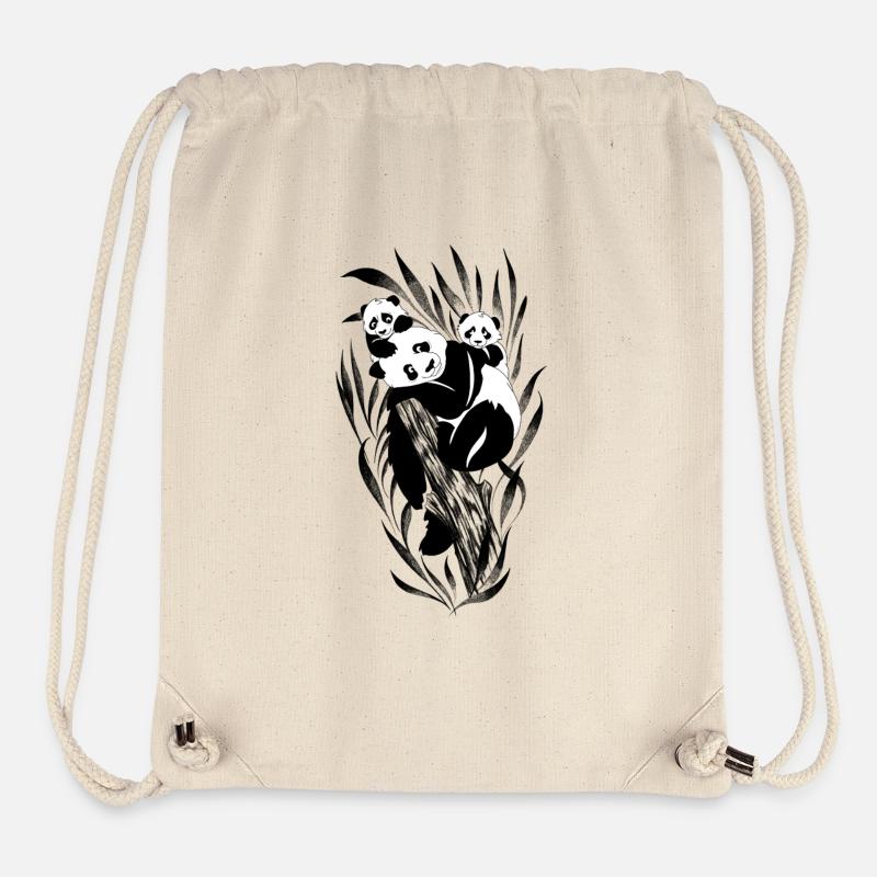 Famille panda perchée dans des bambous - Sac à cordon recyclé Stanley/Stella - blanc naturel