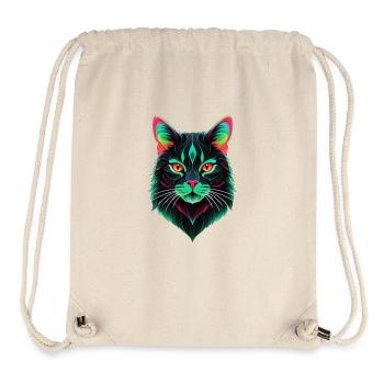 Chat noir mystique et fluo - Sac à cordon recyclé Stanley/Stella - blanc naturel - Devant