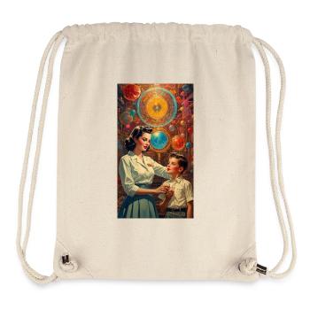 Mother and Son - Retro 50s Illustration - Stanley/Stella Recycled Gym Bag - natural - Front