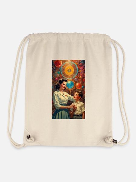 Mutter und Sohn - Retro 50er Jahre Illustration - Stanley/Stella recycelter Gym Bag - Naturweiß