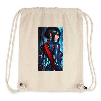 3D Blau/Rot Cyberpunk-Samurai-Kriegerin mit Katana - Stanley/Stella recycelter Gym Bag - Naturweiß - Vorne