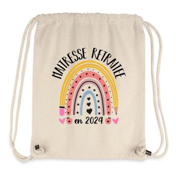 Maitresse retraitée 2024 cadeau maîtresse d' école - Sac à cordon recyclé Stanley/Stella - blanc naturel - Devant