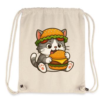 chat mignon avec burger dessin animé fast-food ciel - Sac à cordon recyclé Stanley/Stella - blanc naturel - Devant