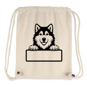 Badge nominatif de chiot Alaskan Malamute noir et blanc - Sac à cordon recyclé Stanley/Stella - blanc naturel - Devant