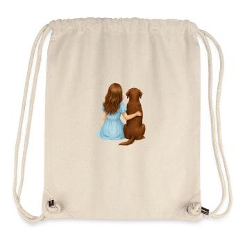 Brünette Frau mit braunem Labrador - Stanley/Stella recycelter Gym Bag - Naturweiß - Vorne