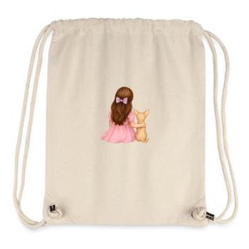 Kleines brünettes Mädchen mit Chihuah - Stanley/Stella recycelter Gym Bag - Naturweiß - Vorne