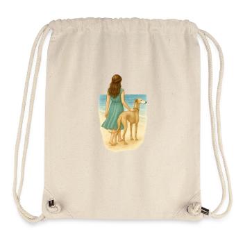 Windhund am Meer mit brünetter Frau - Stanley/Stella recycelter Gym Bag - Naturweiß - Vorne