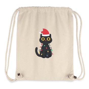 Chat noir à la lueur des lumières - Sac à cordon recyclé Stanley/Stella - blanc naturel - Devant