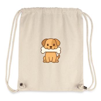 Chiot joueur avec motif osseux - Sac à cordon recyclé Stanley/Stella - blanc naturel - Devant