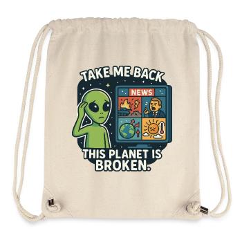 Un extraterrestre humoristique avec des critiques environnementales - Sac à cordon recyclé Stanley/Stella - blanc naturel - Devant